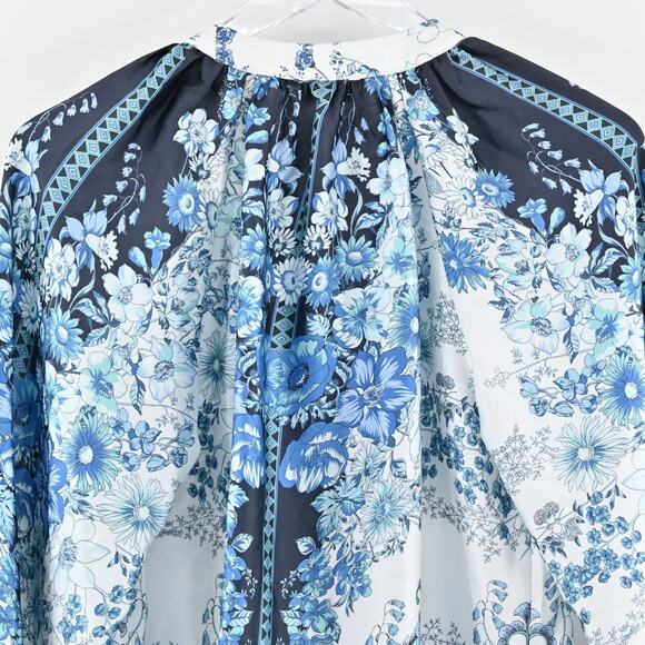 FATE Womens Billow Sleeve Blouse Top Sz S Blue Floral Tie Neck Button Boho Retro - Picture 11 of 12